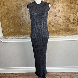 House of Harlow 1960 Maxi Sweater Dress Womens Large Sleeveless Ribbed Knit Gray